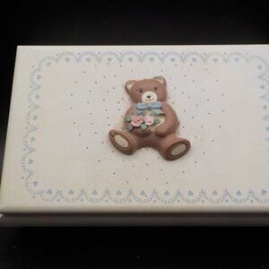 A Cute Teddy Bear Wooden Lined &Divided Interior Jewelry Box